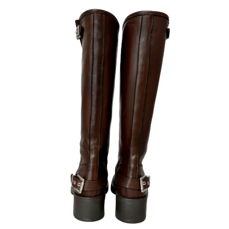 PFV Brown Biker Boot With Buckles And Square Toe