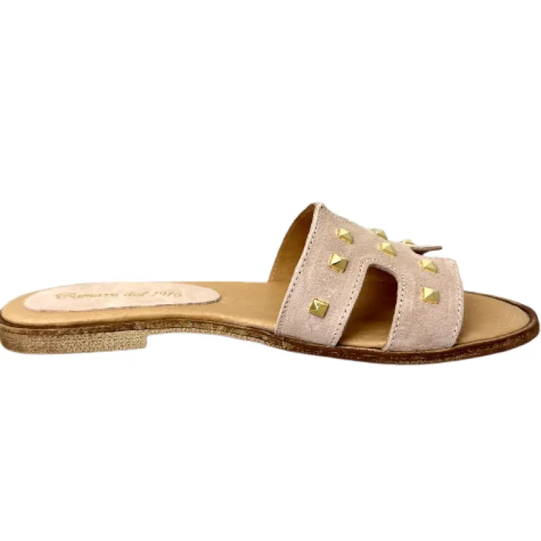 Powder Pink Suede Slipper With Studs