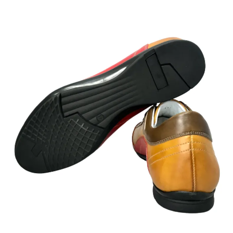 Race Sneakers Handmade In Ocher And Red Leather
