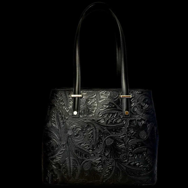 Rigid Bag With Floral Embroidery Effect