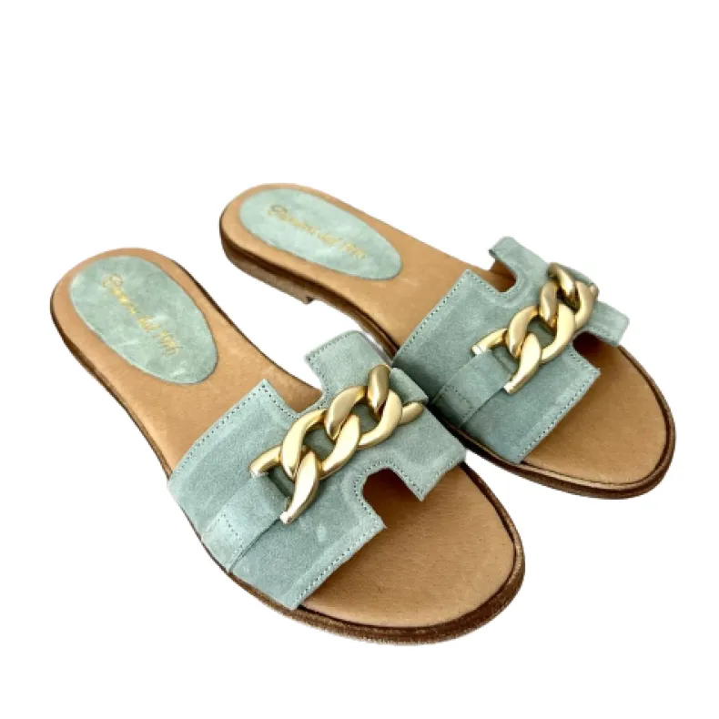 Sage Suede Slipper With Chain