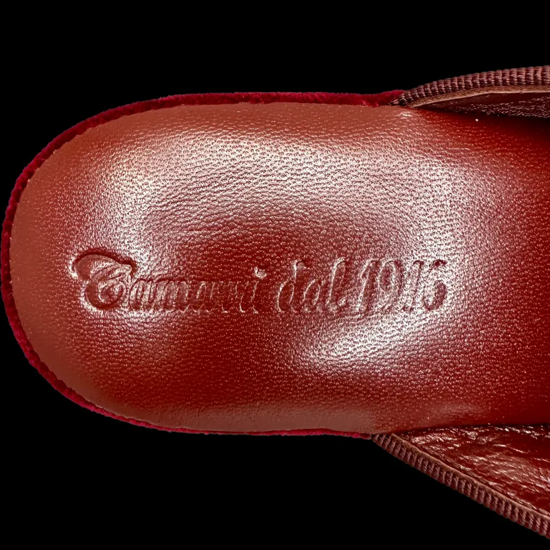 Slipper / Bedside Rug In Burgundy Velvet Leather With Personalized Initials