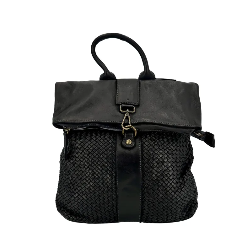 Tokyo – Woven Leather Backpack And Carabiner