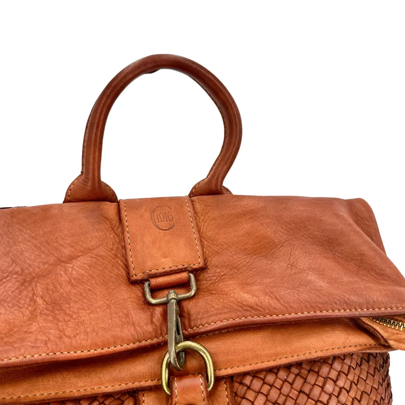 Tokyo – Woven Leather Backpack And Carabiner