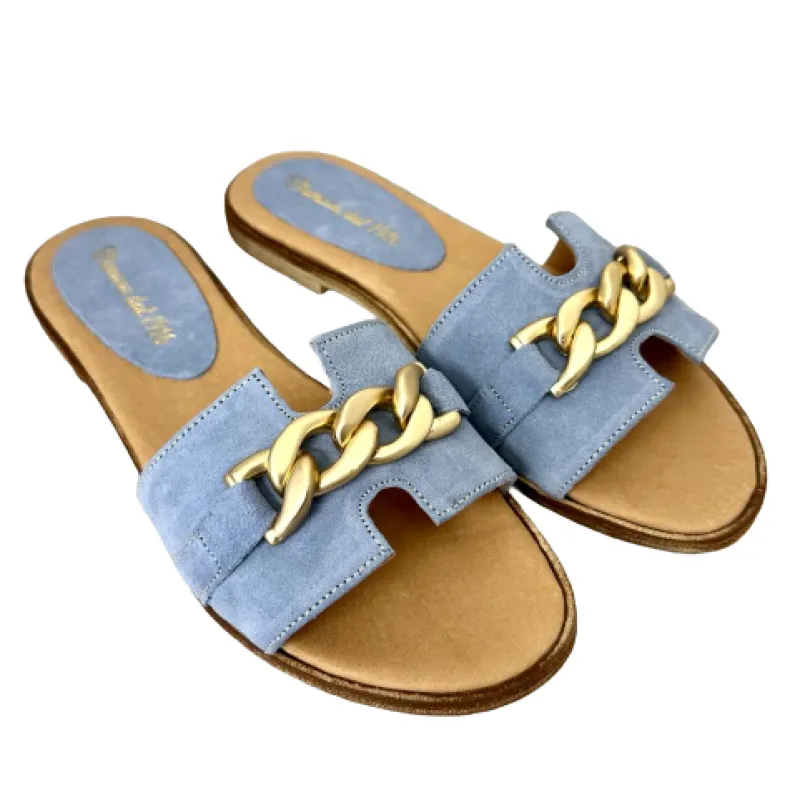 Turquoise Suede Slipper With Chain