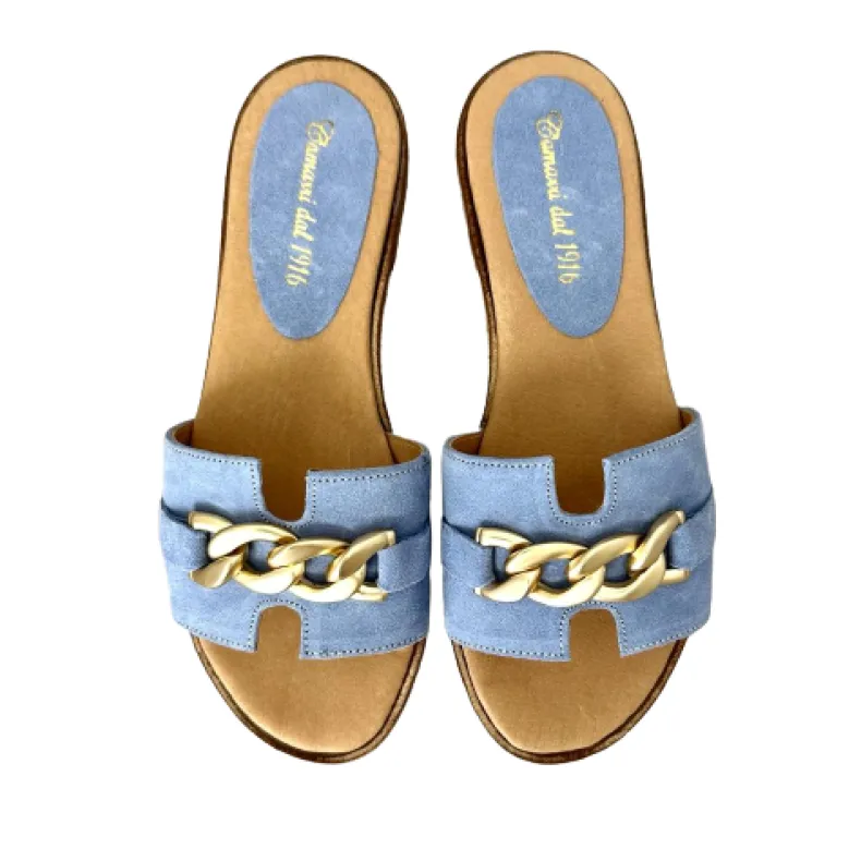 Turquoise Suede Slipper With Chain