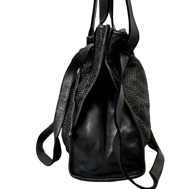 Woven Leather Bucket Bag With Two Shoulder Straps
