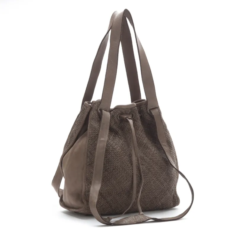 Woven Leather Bucket Bag With Two Shoulder Straps