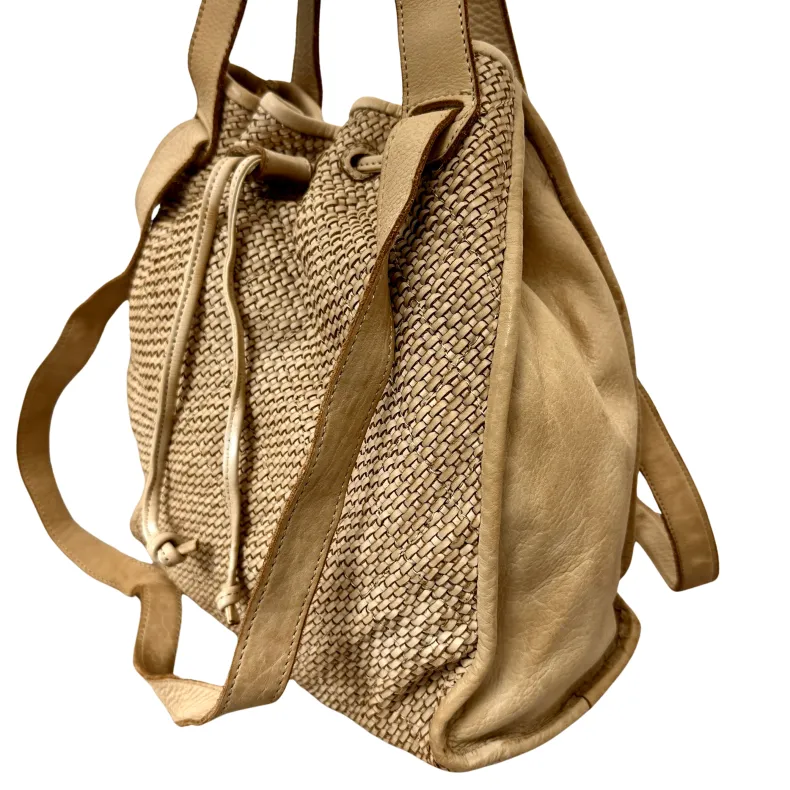 Woven Leather Bucket Bag With Two Shoulder Straps